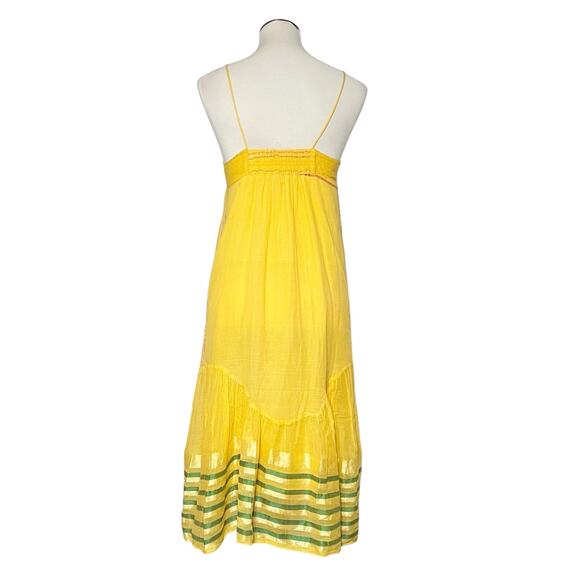 Kopal Women's Yellow Boho Striped Tiered‎ Midi Dress Size Medium - Picture 3 of 8